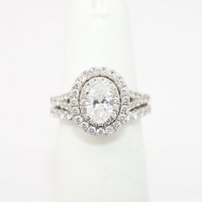 Picture of 14k White Gold & Oval Cut Diamond Solitaire with Halo Bridal Ring Set 