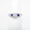 Picture of 14k White Gold Square Cut Diamond Ring with Blue Sapphire Accents