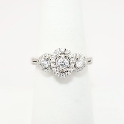 Picture of 14k White Gold & Triple Diamond Ring with Halo Accents