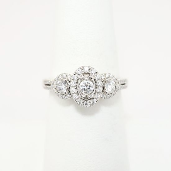 Picture of 14k White Gold & Triple Diamond Ring with Halo Accents