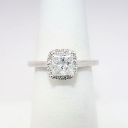 Picture of 14k White Gold & Square Brilliant Cut Diamond Solitaire Ring with Halo Accent