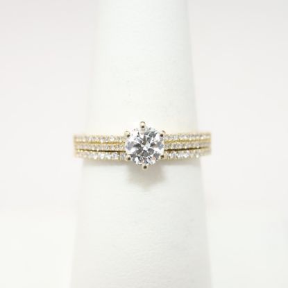 Picture of 14k Yellow Gold Diamond Solitaire Bridal Ring Set with Pavé Set Bands