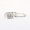 Picture of 14k White Gold Square & Round Cut Diamond Cluster Bridal Ring Set