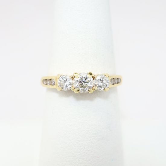 Picture of 14k Yellow Gold Triple Diamond Bridal Ring wit Heart Details on Band