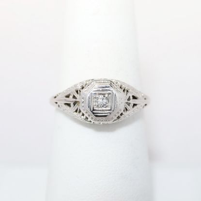 Picture of Antique Art Deco Era 14k White Gold Filigree & Diamond Engagement Ring