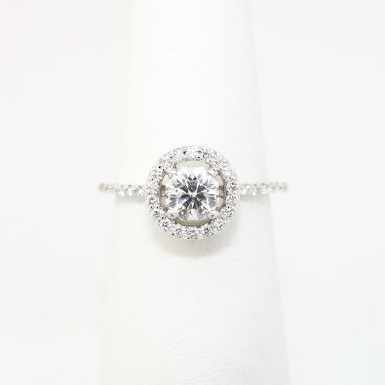 Picture of 14k White Gold & Octagonal Cut Diamond Ring with Halo 