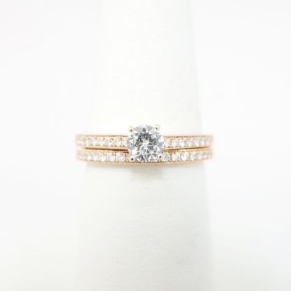 Picture of 14k Rose Gold Diamond Solitaire Bridal Ring Set with Milgrain Detailing