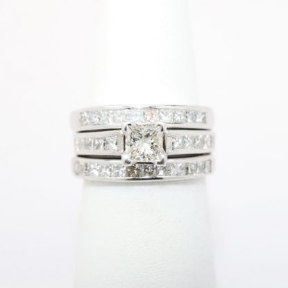 Picture of 14k White Gold Square Cut Diamond Solitaire Ring with Two Matching Bands