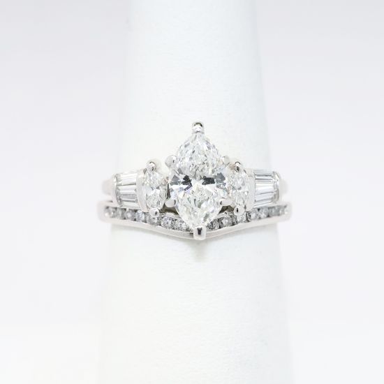 Picture of 14k White Gold & Platinum GIA Certified Marquise Cut Diamond Solitaire Ring with Custom Ring Enhancer