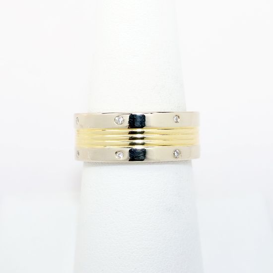 Picture of Men's 14k Two-Tone Gold Weddings Band with Burnish Set Diamond Accents