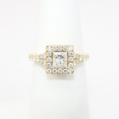 Picture of 18k Yellow Gold & Square Cut Diamond Engagement Ring with Halo 