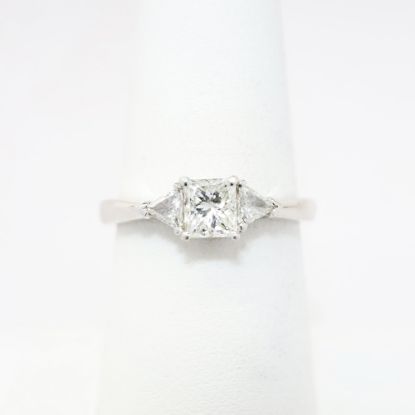 Picture of 18k White Gold & Square Cut Diamond Ring with Trillion Cut Diamond Accents