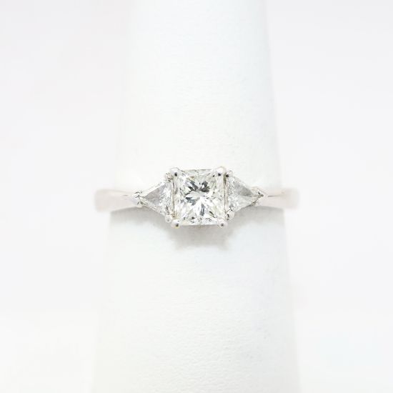 Picture of 18k White Gold & Square Cut Diamond Ring with Trillion Cut Diamond Accents