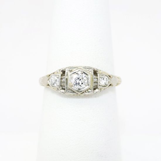 Picture of Antique Art Deco 18k White Gold Filigree & Diamond Engagement Ring