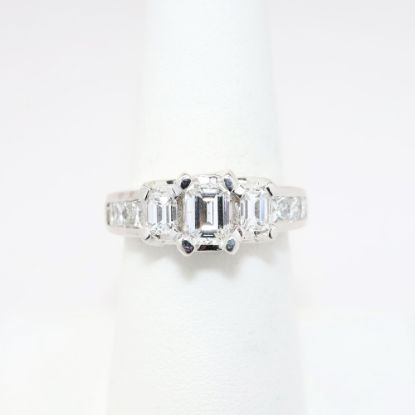 Picture of 18k White Gold & Triple Emerald Cut Diamond Ring with Square Cut Diamond Accents