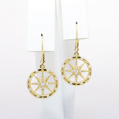 Picture of 14k Yellow Gold & Diamond Compass Rose Earrings 