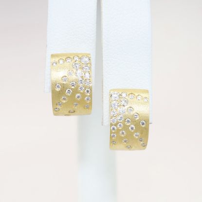 Picture of Confetti Collection Brushed 14k Yellow Gold & Diamond Hoop Earrings