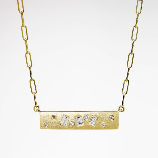 Picture of Confetti Collection 14k Yellow Gold & Diamond Bar Pendant Necklace