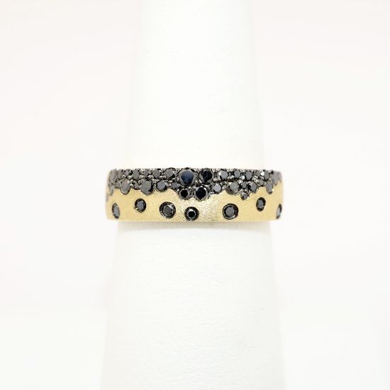 Picture of Confetti Collection Brushed 14k Yellow Gold & Black Diamond Ring