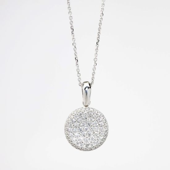 Picture of 18k White Gold & Pavé Set Diamond Circle Pendant Necklace by Oliva