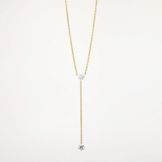 Picture of 18k Yellow Gold & Floating Diamond Lariat Necklace