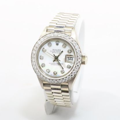 Picture of Rolex 18k White Gold & Diamond Datejust Oyster Watch with Mother of Pearl Face