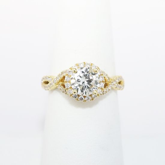 Picture of 14k Yellow Gold & Round Brilliant Cut Diamond Ring with Halo & Woven Band