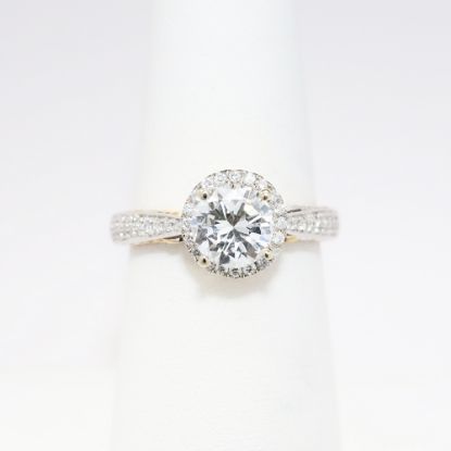 Picture of 18k Two-Tone White & Rose Gold & Round Brilliant Cut Diamond Engagement Ring with Halo