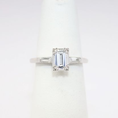 Picture of 14k White Gold Emerald Cut Diamond Engagement Ring with Baguette Cut Diamond Accents