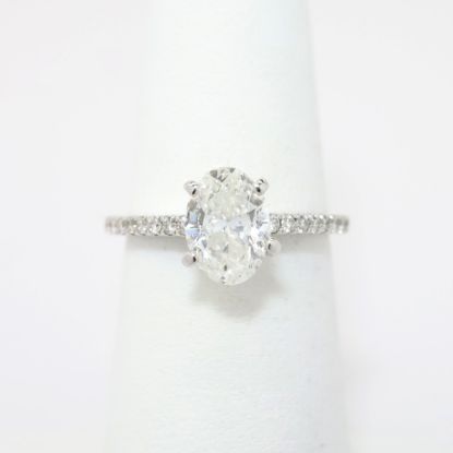 Picture of 14k White Gold & Oval Cut Diamond Engagement Ring with Diamond Studded Band