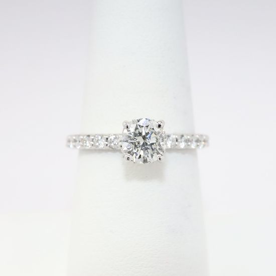 Picture of 14k White Gold & Round Brilliant Cut Diamond Ring with Diamond Accented Band