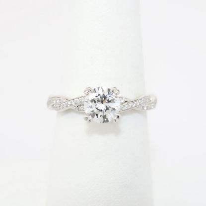 Picture of 14k White Gold & Round Brilliant Cut Diamond Ring with Woven Diamond Band