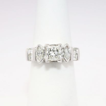 Picture of 14k White Gold & Square Cut Diamond Ring with Marquise & Baguette Cut Accents