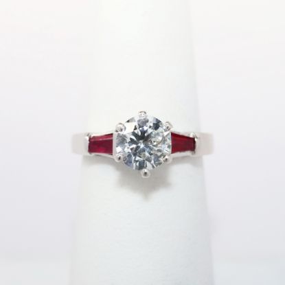 Picture of Platinum & GIA Certified Round Brilliant Cut Diamond Ring with Ruby Accents