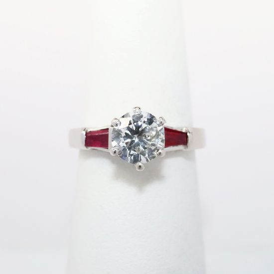 Picture of Platinum & GIA Certified Round Brilliant Cut Diamond Ring with Ruby Accents