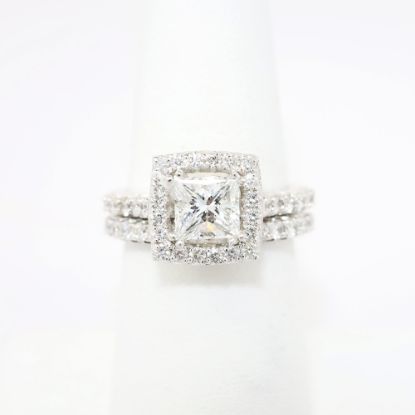 Picture of 14k White Gold & Square Brilliant Cut Diamond Halo Bridal Ring Set