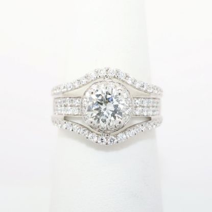 Picture of 18k White Gold & GIA Certified Round Brilliant Cut Diamond Ring with Diamond Accented Band