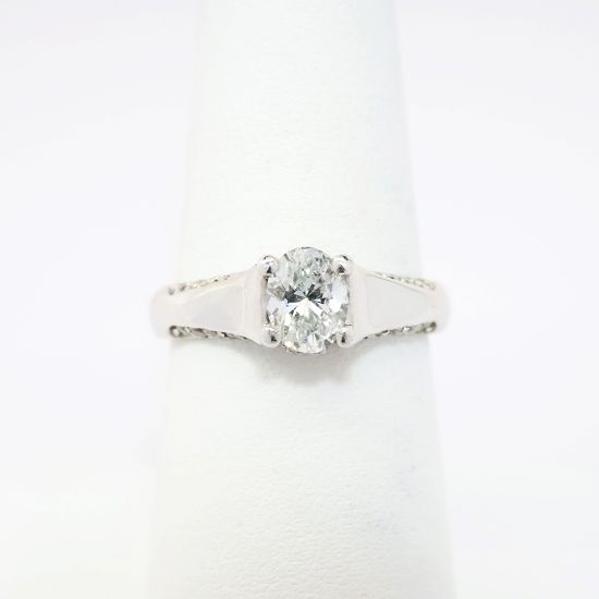 Picture of 18k White Gold & Oval Brilliant Cut Diamond Ring with Side Mounted Diamond Accents