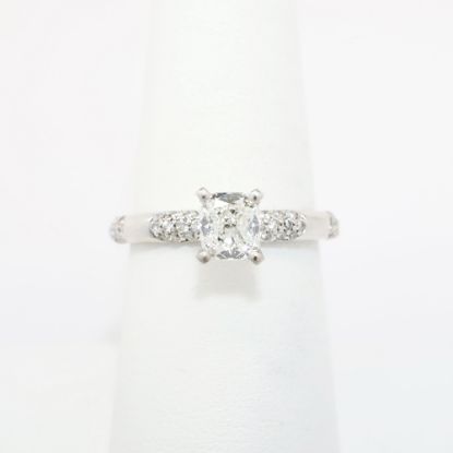 Picture of 14k White Gold & GIA Certified Cushion Cut Diamond Solitaire Ring with Pavé Set Band