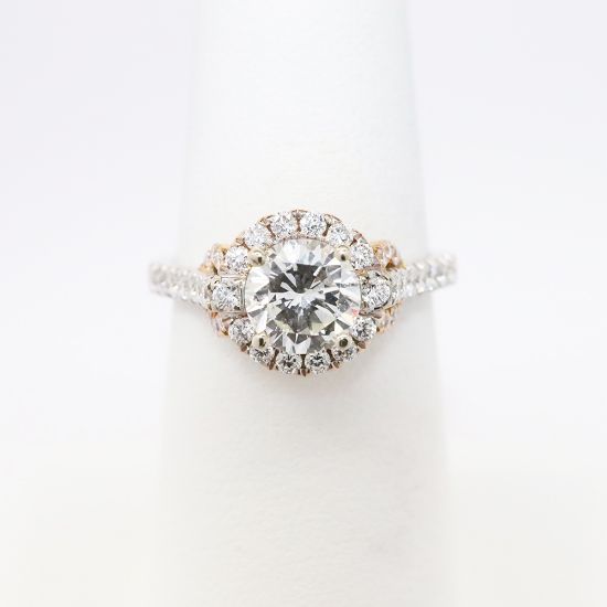 Picture of 14k Rose & White Gold GIA Certified Round Brilliant Cut Diamond Halo Ring