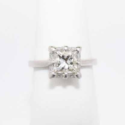 Picture of Platinum & Square Brilliant Cut Diamond Halo Engagement Ring