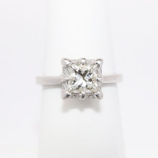 Picture of Platinum & Square Brilliant Cut Diamond Halo Engagement Ring