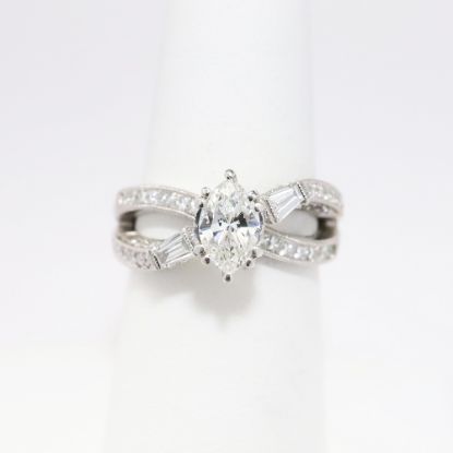 Picture of 18k White Gold & Marquise Cut Diamond Ring with Baguette & Round Cut Accents