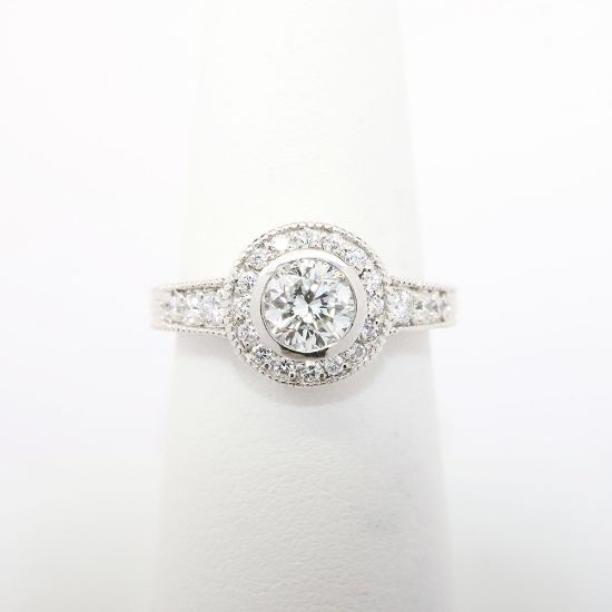 Picture of Vintage Inspired EGL Certified Round Brilliant Cut Diamond Halo Ring