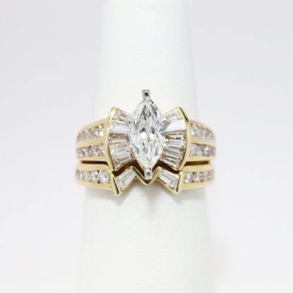 Picture of 14k Yellow Gold & Marquise Cut Diamond Bridal Ring Set with Baguette & Round Cut Accents