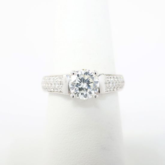 Picture of 14k White Gold Round Brilliant Cut Diamond Solitaire Ring with Pavé Set Sides