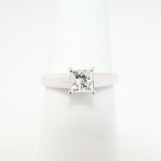 Picture of 14k White Gold & Square Brilliant Cut Diamond Solitaire Engagement Ring