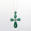 Picture of 18k White Gold, Carved Malachite, Diamond & Green Garnet Cross Pendant Necklace