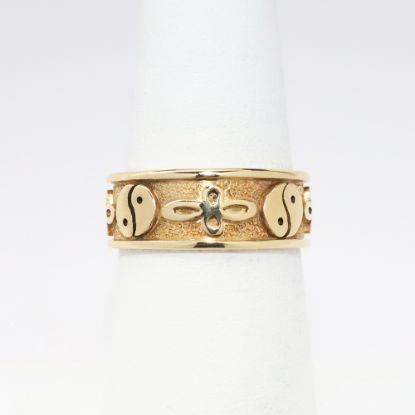 Picture of 14k Yellow Gold Band Ring with Yin Yang Symbols