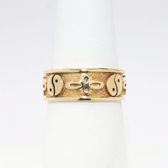 Picture of 14k Yellow Gold Band Ring with Yin Yang Symbols